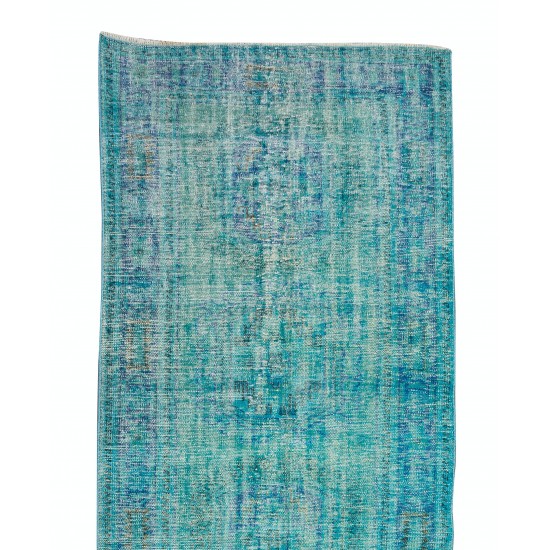 Contemporary Vintage Handmade Anatolian Runner Rug Over-Dyed in Teal Color for Hallway Decor Contemporary Vintage Handmade Anatolian Runner Rug Over-Dyed in Teal Color for Hallway Decor