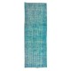Contemporary Vintage Handmade Anatolian Runner Rug Over-Dyed in Teal Color for Hallway Decor Contemporary Vintage Handmade Anatolian Runner Rug Over-Dyed in Teal Color for Hallway Decor