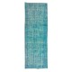 Contemporary Vintage Handmade Anatolian Runner Rug Over-Dyed in Teal Color for Hallway Decor