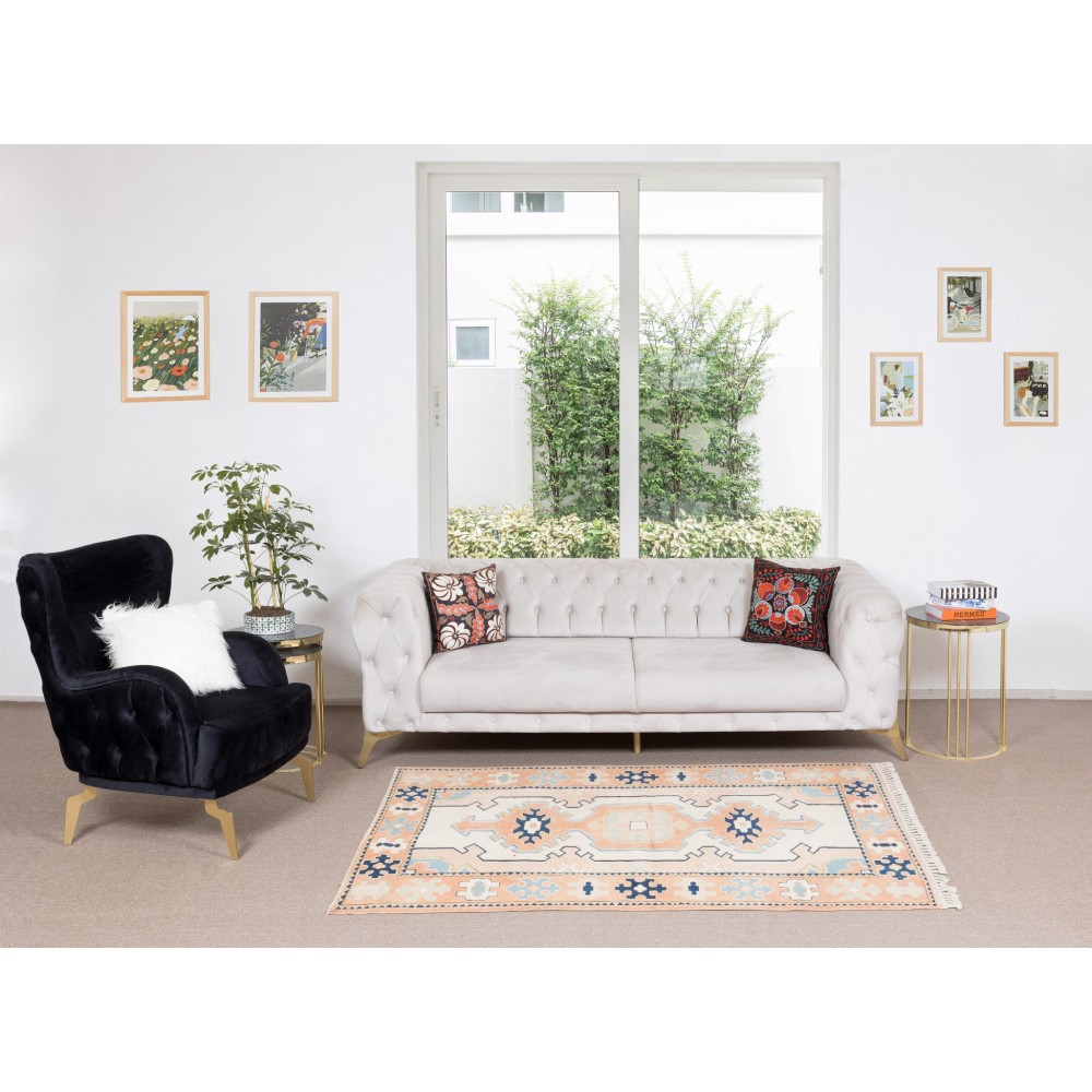 Modern Handmade Turkish Rug with Geometric Design, 100% Wool