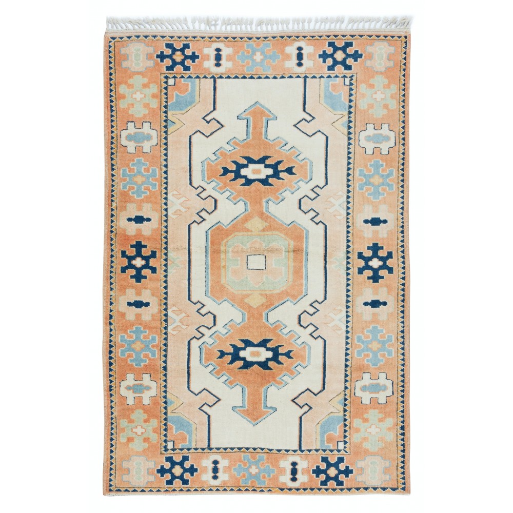Modern Handmade Turkish Rug with Geometric Design, 100% Wool