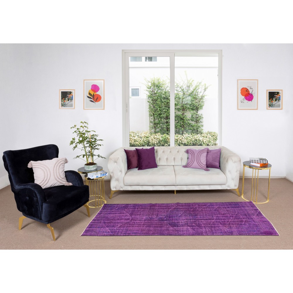 Handmade Turkish Rug Over-Dyed in Purple for Modern Interiors