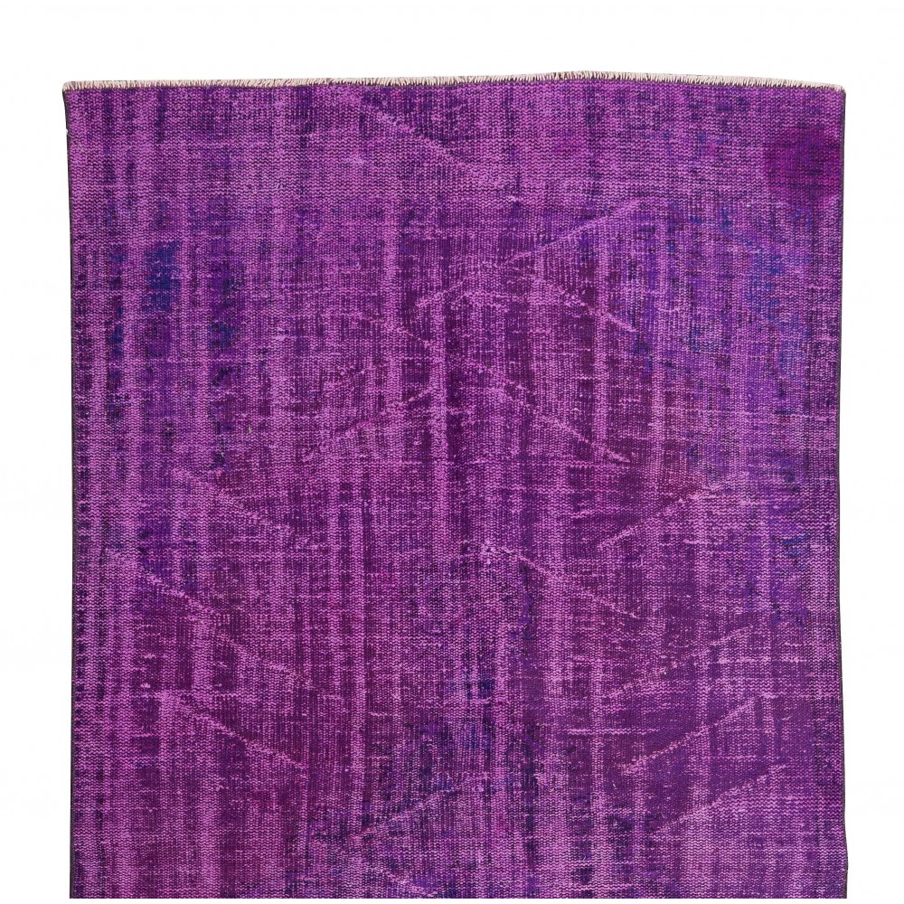 Handmade Turkish Rug Over-Dyed in Purple for Modern Interiors