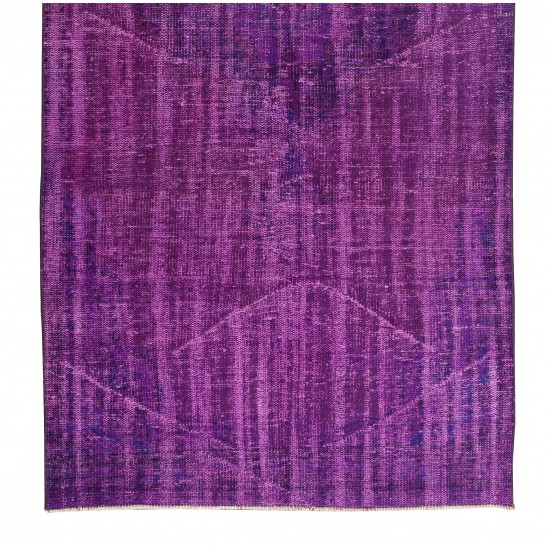 Mid-20th Century Handmade Turkish Rug Over-Dyed in Purple for Modern Interiors