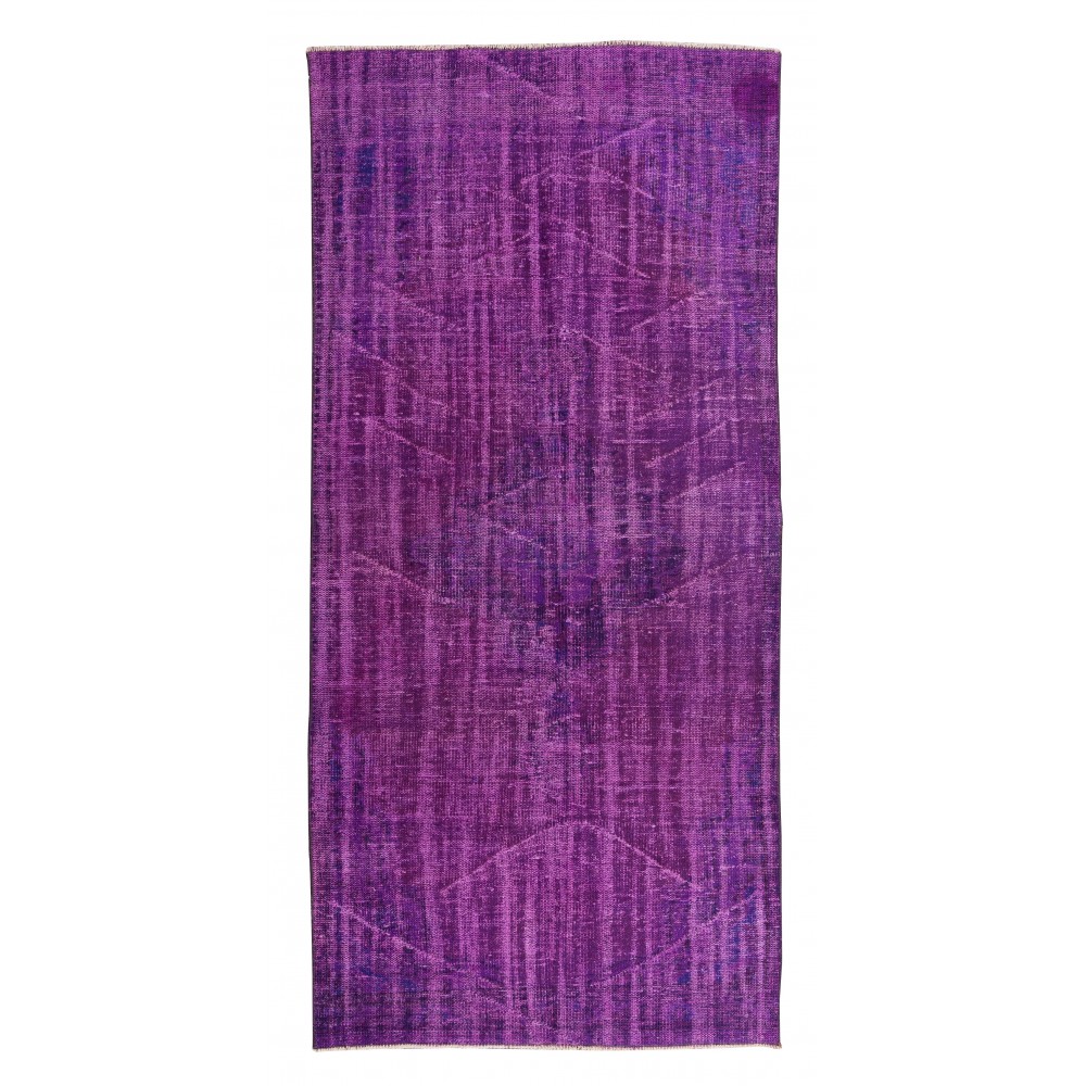 Handmade Turkish Rug Over-Dyed in Purple for Modern Interiors