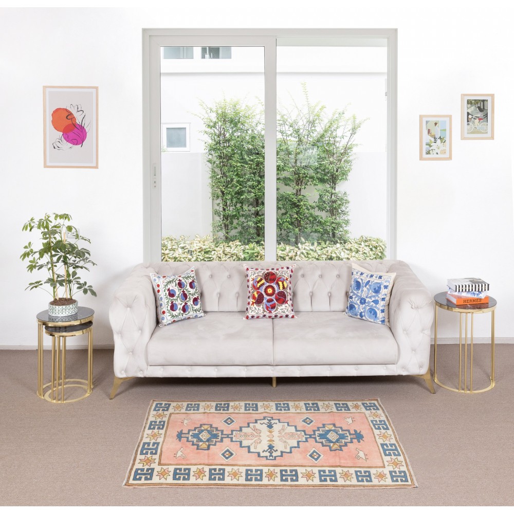 Modern Handmade Turkish Rug with Geometric Design, 100% Wool