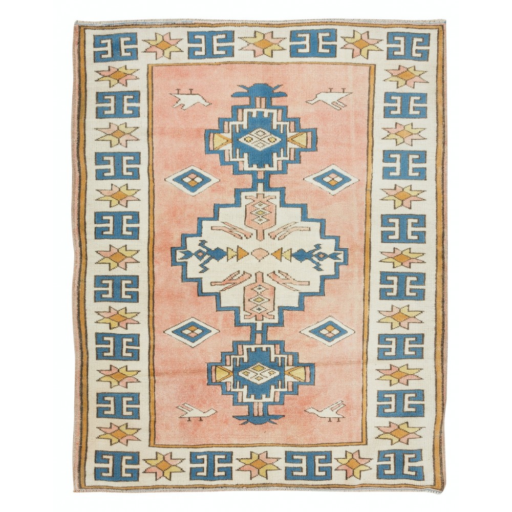 Modern Handmade Turkish Rug with Geometric Design, 100% Wool
