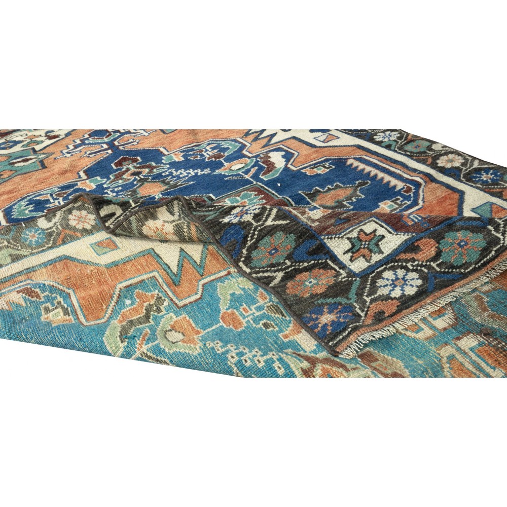 Bohemian Style Hand Knotted Vintage Turkish Wool Rug with Medallion Design