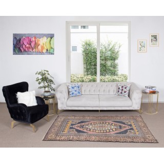 MidCentury Oriental Rug, Hand Knotted 1960's Turkish Carpet Made of Wool
