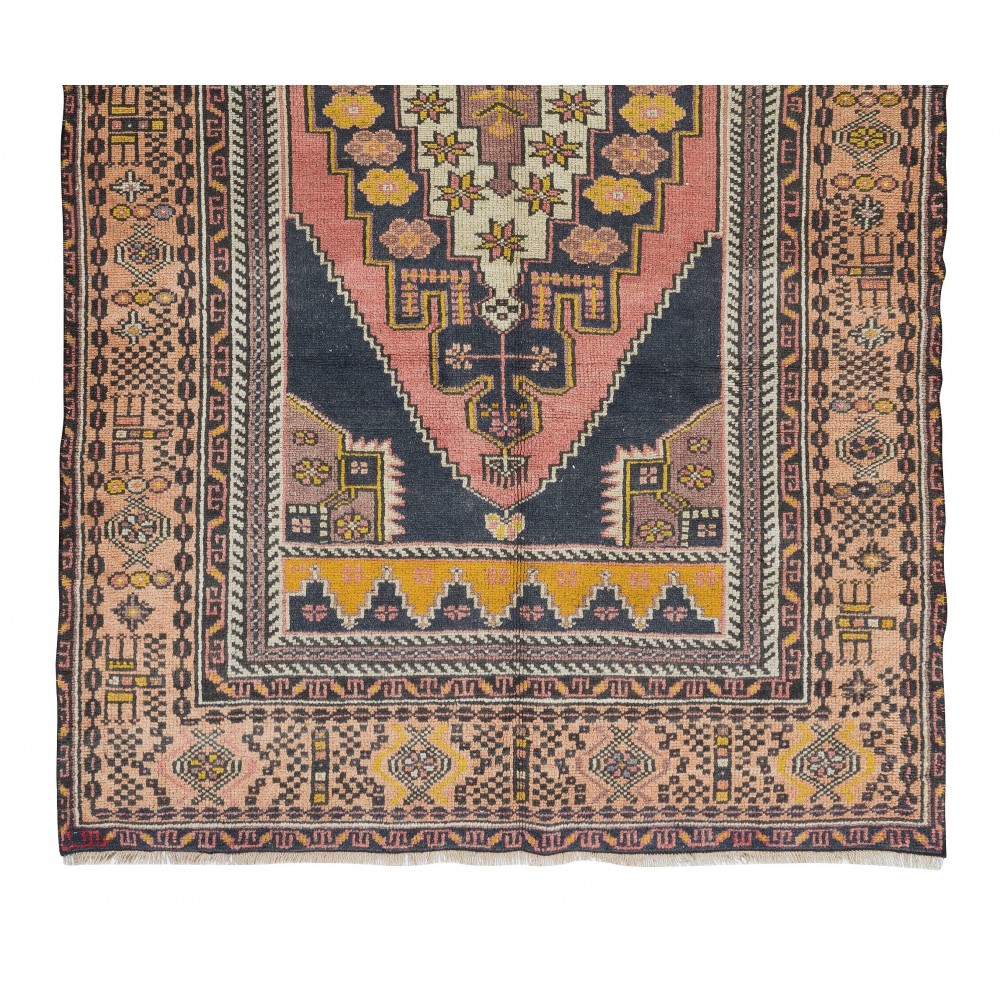 MidCentury Oriental Rug, Hand Knotted 1960's Turkish Carpet Made of Wool
