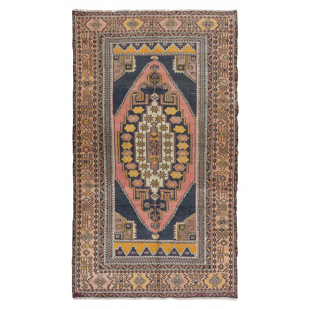 MidCentury Oriental Rug, Hand Knotted 1960's Turkish Carpet Made of Wool
