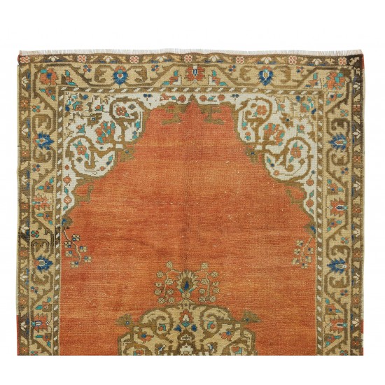 1963's Oriental Rug, Hand Knotted Turkish Wool Carpet with Medallion Design in Red, Brown, Cream & Blue 1963's Oriental Rug, Hand Knotted Turkish Wool Carpet with Medallion Design in Red, Brown, Cream & Blue