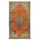 1963's Oriental Rug, Hand Knotted Turkish Wool Carpet with Medallion Design in Red, Brown, Cream & Blue