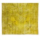 Vintage Turkish Wool Rug Over-Dyed in Yellow, Handmade Yellow Carpet for Modern Home & Office Decor