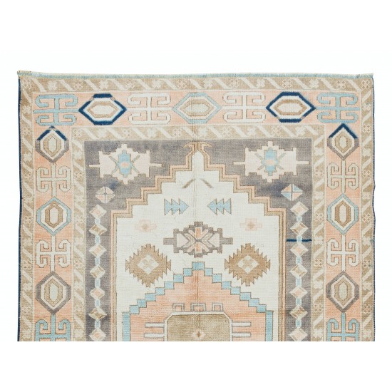 1960's Geometric Wool Area Rug, Vintage Hand Knotted Turkish Carpet 1960's Geometric Wool Area Rug, Vintage Hand Knotted Turkish Carpet