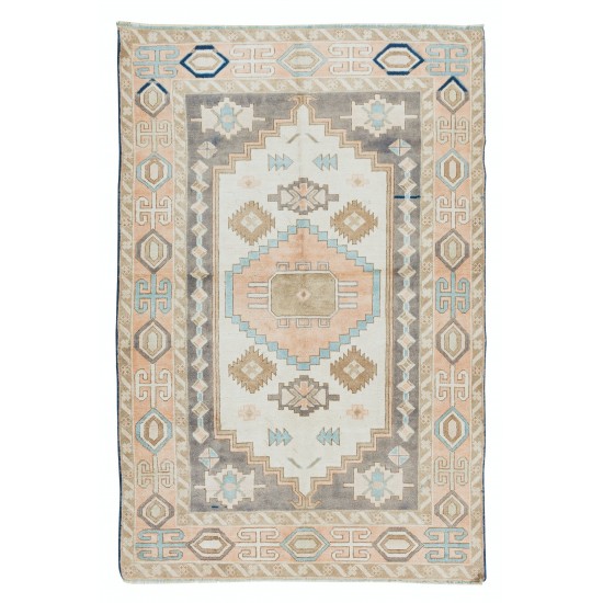 1960's Geometric Wool Area Rug, Vintage Hand Knotted Turkish Carpet 1960's Geometric Wool Area Rug, Vintage Hand Knotted Turkish Carpet