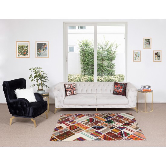 Central Anatolian Handmade Patchwork Rug Made from Vintage Kilims Central Anatolian Handmade Patchwork Rug Made from Vintage Kilims