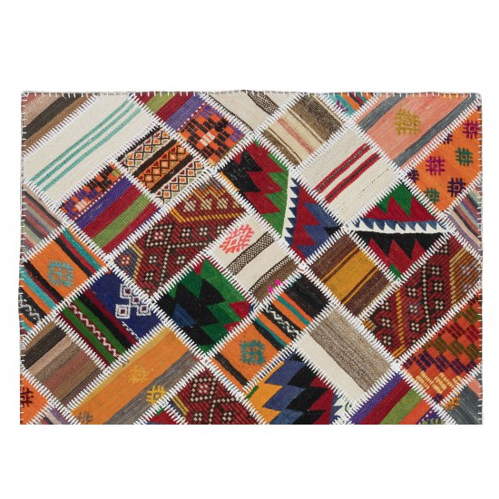 Central Anatolian Handmade Patchwork Rug Made from Vintage Kilims Central Anatolian Handmade Patchwork Rug Made from Vintage Kilims