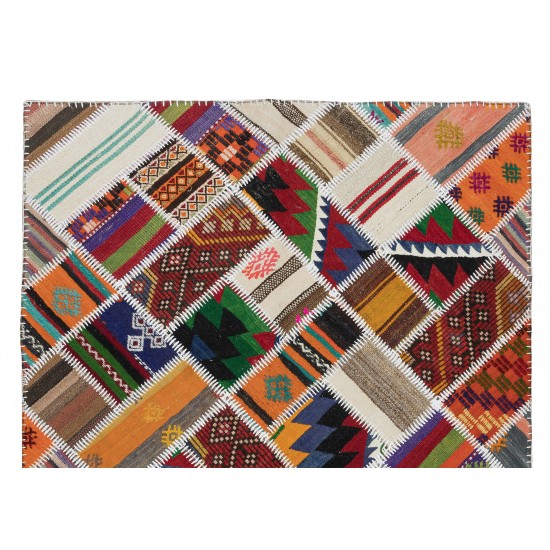 Central Anatolian Handmade Patchwork Rug Made from Vintage Kilims