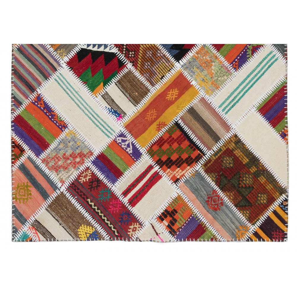 Central Anatolian Handmade Patchwork Rug Made from Vintage Kilims