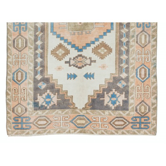 1960's Geometric Wool Area Rug, Vintage Hand Knotted Turkish Carpet 1960's Geometric Wool Area Rug, Vintage Hand Knotted Turkish Carpet