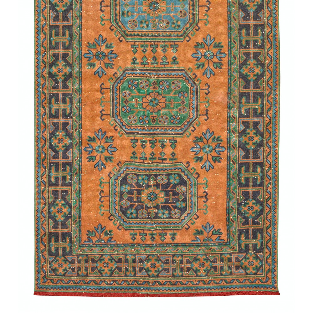 Vintage Handmade Turkish Wool Runner Rug for Hallway or Entryway Decor