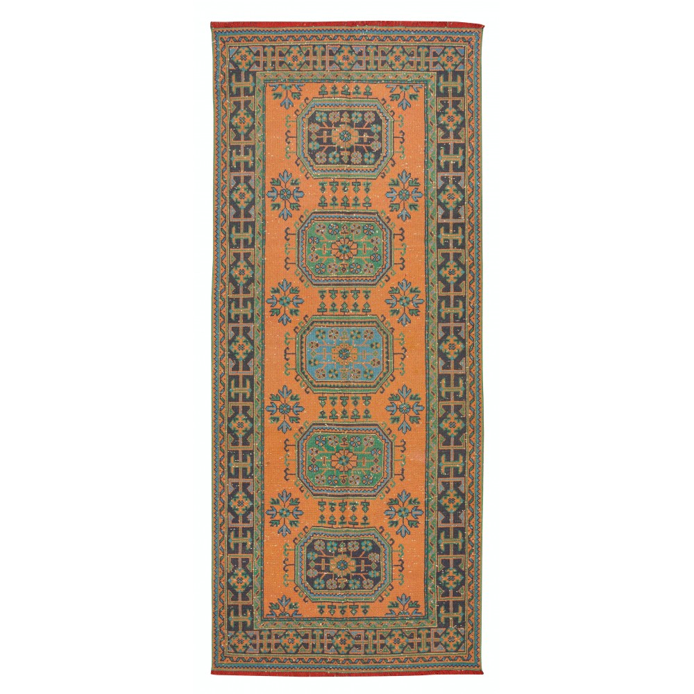 Vintage Handmade Turkish Wool Runner Rug for Hallway or Entryway Decor