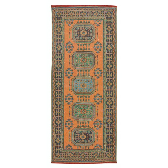 Vintage Handmade Turkish Wool Runner Rug for Hallway or Entryway Decor