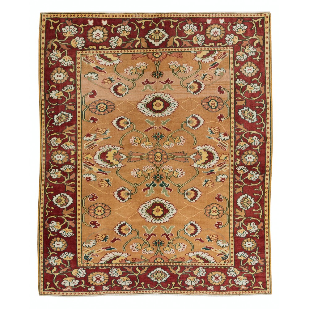 Decorative Turkish Rug, Modern Hand Knotted Carpet with Floral Design, 100% Wool