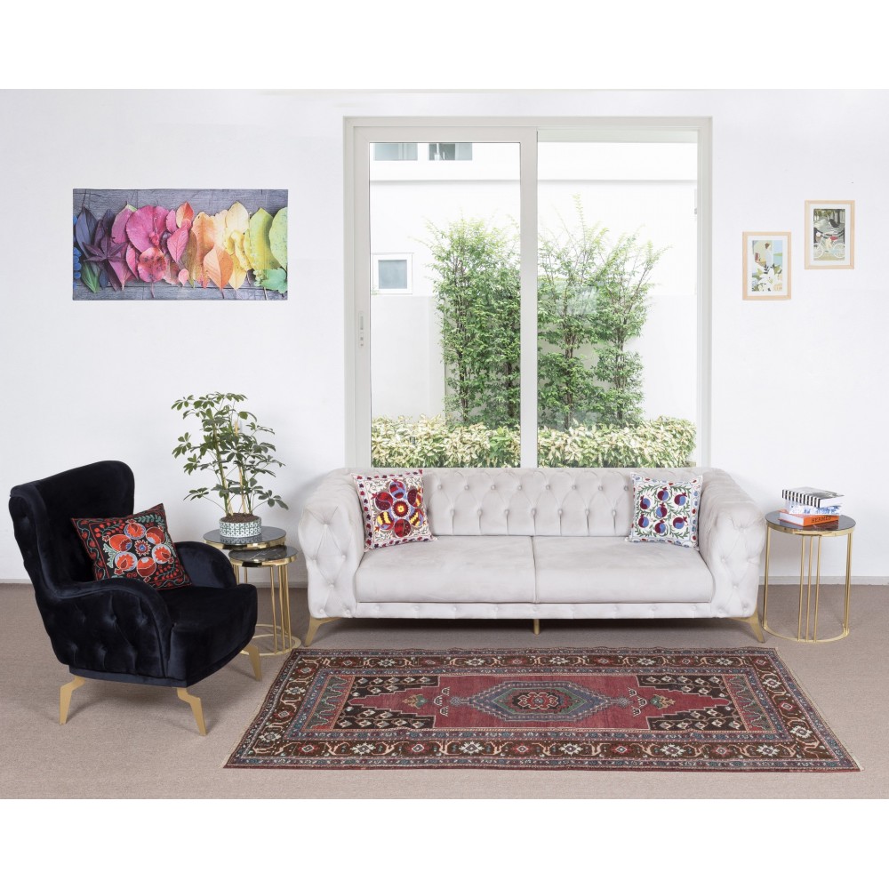 MidCentury Oriental Rug, Hand Knotted 1960's Turkish Carpet Made of Wool