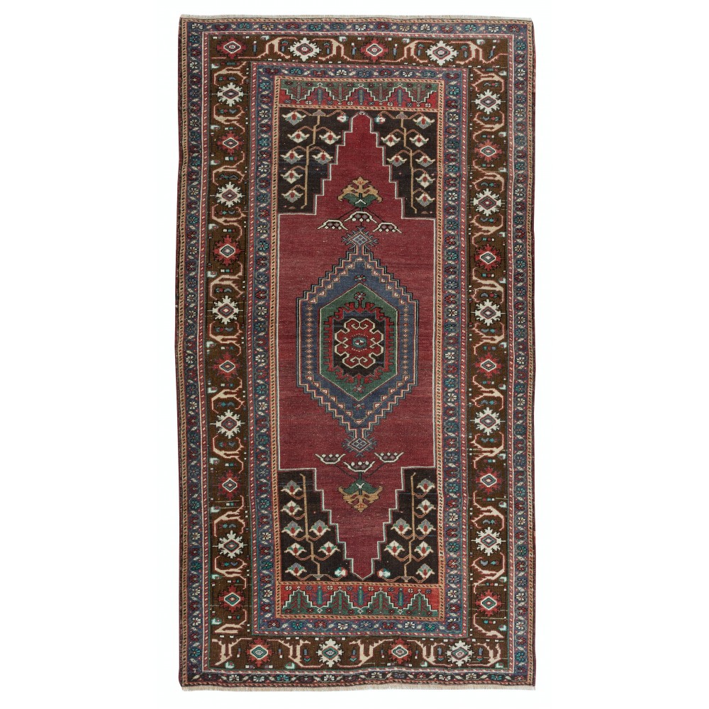 MidCentury Oriental Rug, Hand Knotted 1960's Turkish Carpet Made of Wool