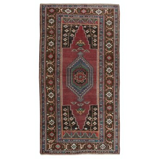 MidCentury Oriental Rug, Hand Knotted 1960's Turkish Carpet Made of Wool