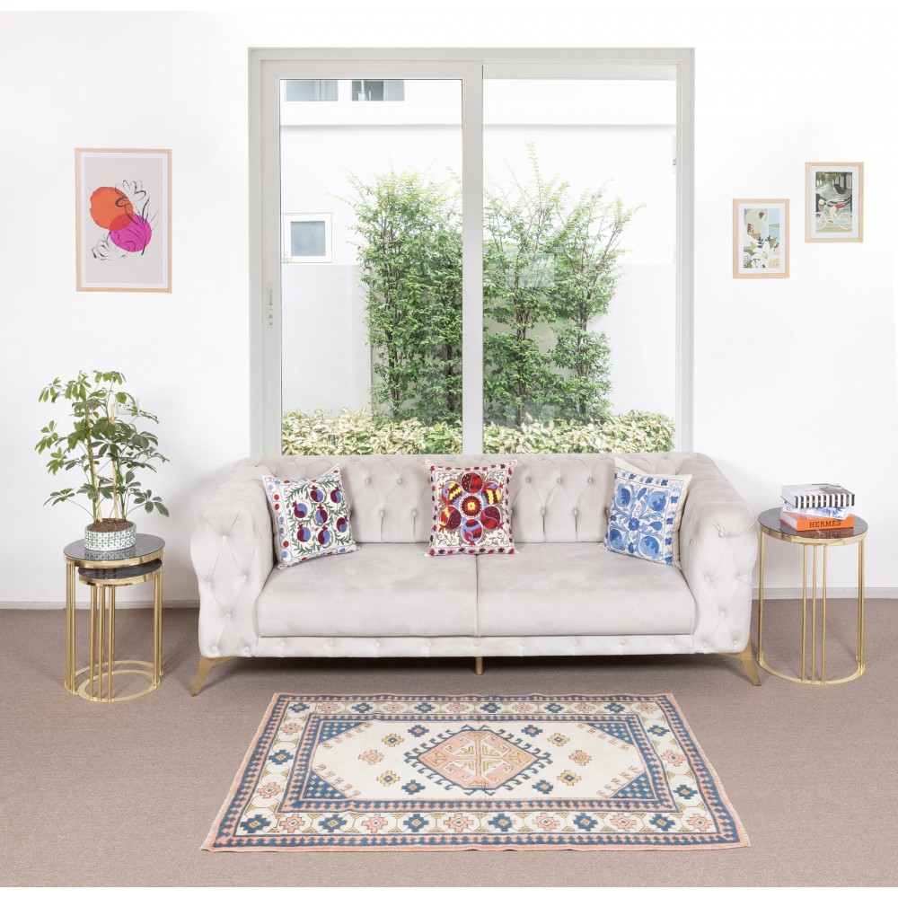 Hand Knotted Turkish Carpet with Geometric Design, 100% Wool Rug