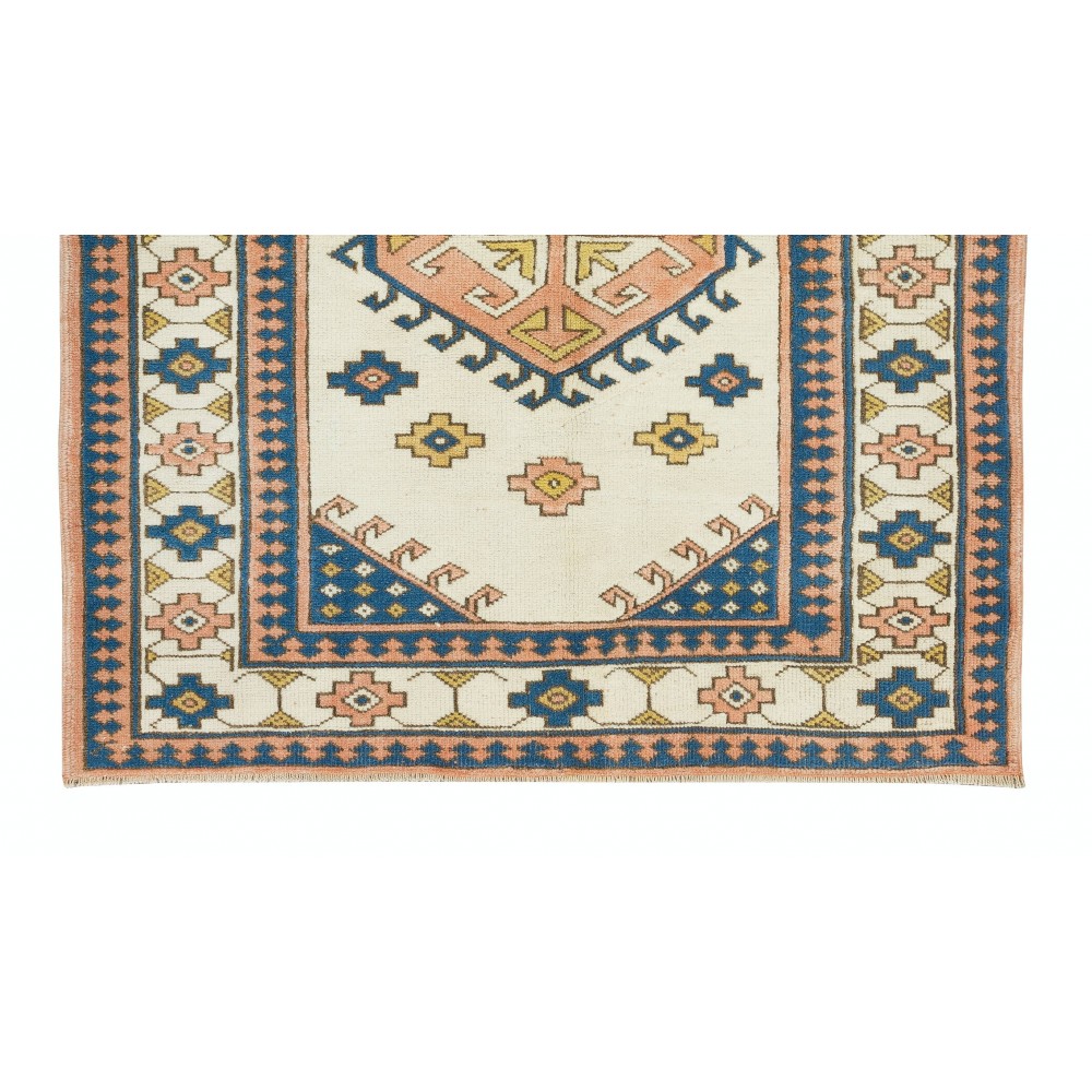 Hand Knotted Turkish Carpet with Geometric Design, 100% Wool Rug