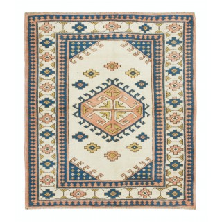 Hand Knotted Turkish Carpet with Geometric Design, 100% Wool Rug