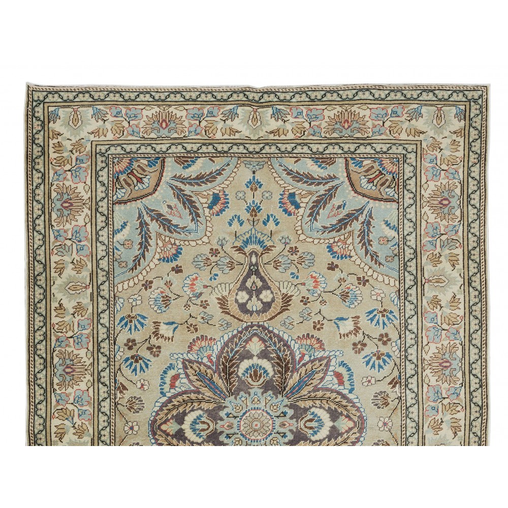 Handmade Turkish Kayseri Area Rug, Decorative Medallion Design Carpet in Shades of Green, 100% Wool