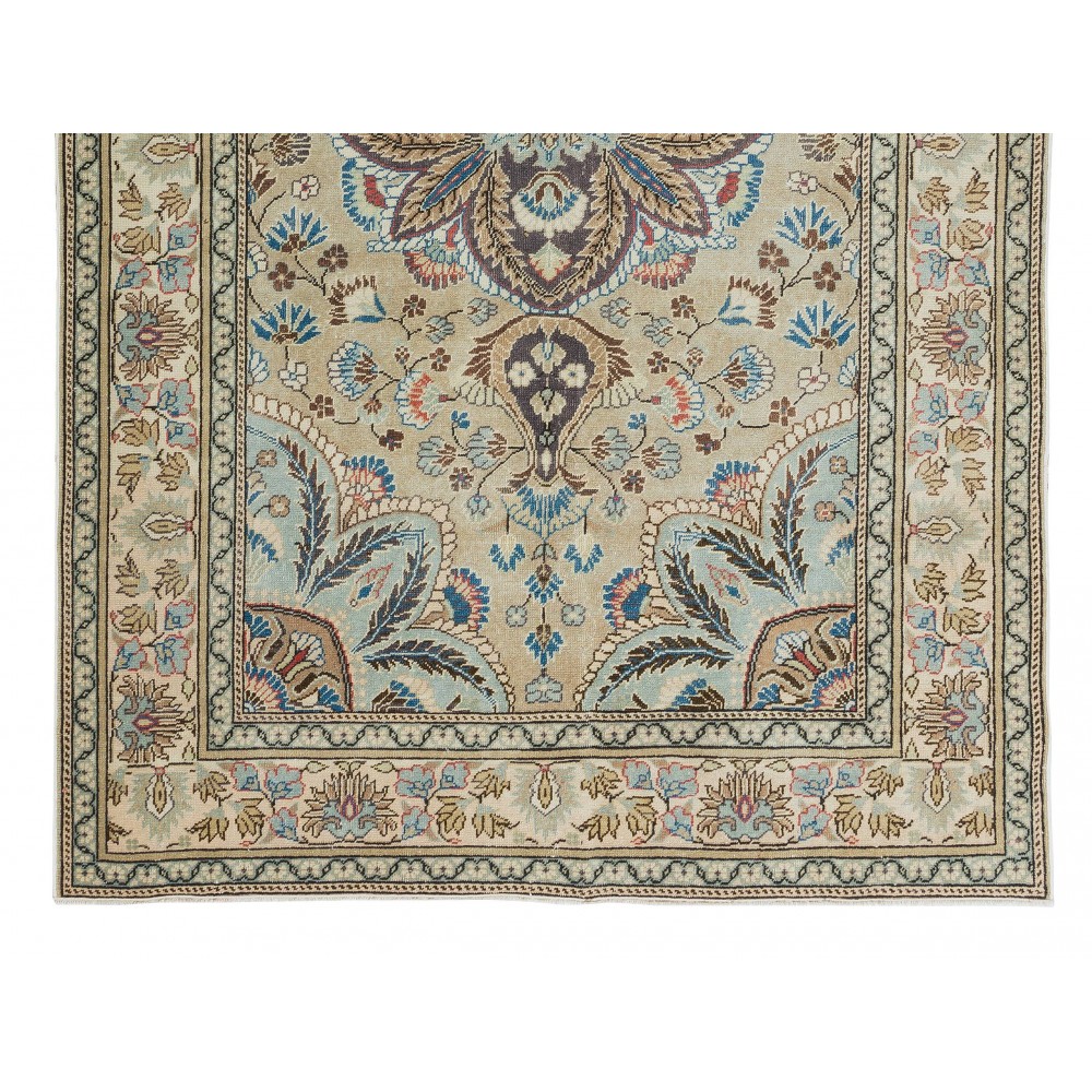 Handmade Turkish Kayseri Area Rug, Decorative Medallion Design Carpet in Shades of Green, 100% Wool