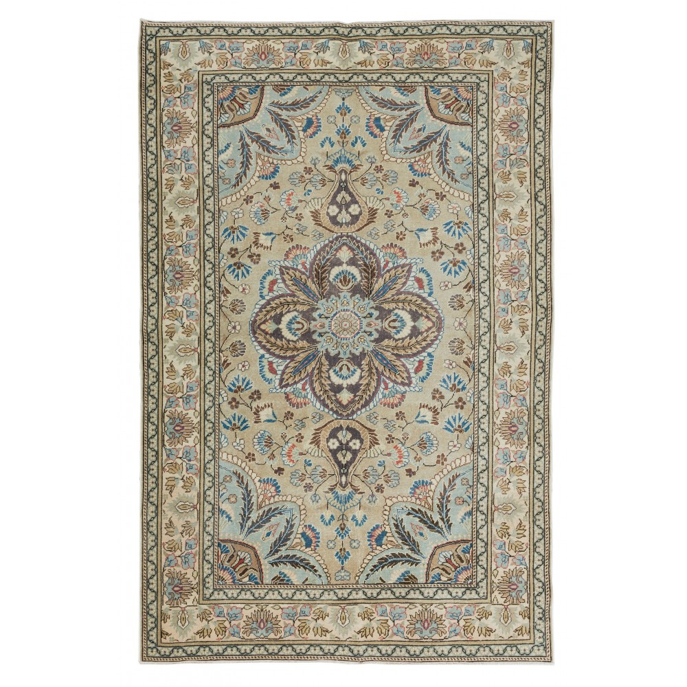 Handmade Turkish Kayseri Area Rug, Decorative Medallion Design Carpet in Shades of Green, 100% Wool