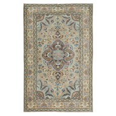 Handmade Turkish Kayseri Area Rug, Decorative Medallion Design Carpet in Shades of Green, 100% Wool