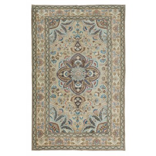 Handmade Turkish Kayseri Area Rug, Decorative Medallion Design Carpet in Shades of Green, 100% Wool