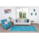 Vintage Handmade Turkish Rug Over-Dyed in Teal Blue for Contemporary Interiors