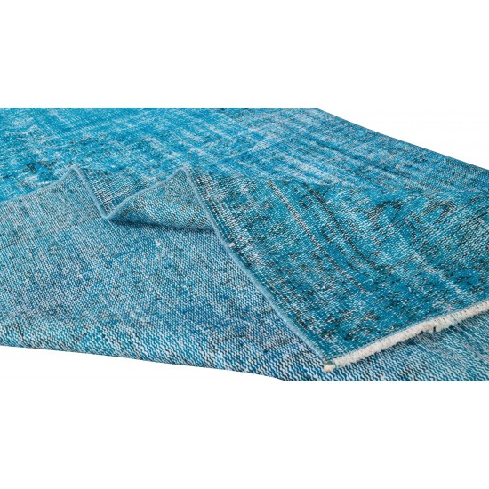 Central Anatolian Vintage Handmade Rug Over-Dyed in Teal Blue for Contemporary Interiors