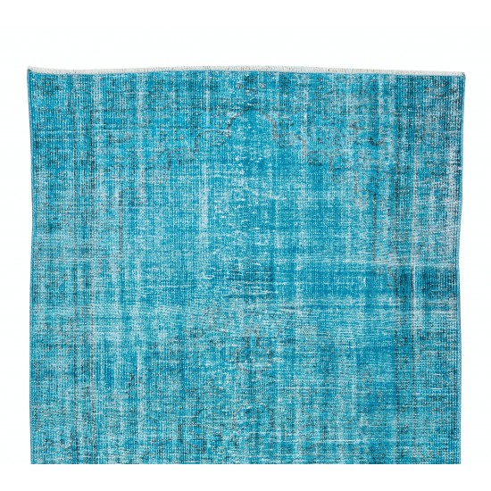 Central Anatolian Vintage Handmade Rug Over-Dyed in Teal Blue for Contemporary Interiors