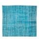 Central Anatolian Vintage Handmade Rug Over-Dyed in Teal Blue for Contemporary Interiors