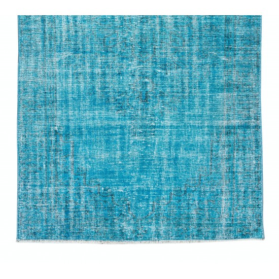 Central Anatolian Vintage Handmade Rug Over-Dyed in Teal Blue for Contemporary Interiors Central Anatolian Vintage Handmade Rug Over-Dyed in Teal Blue for Contemporary Interiors
