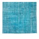 Vintage Handmade Turkish Rug Over-Dyed in Teal Blue for Contemporary Interiors