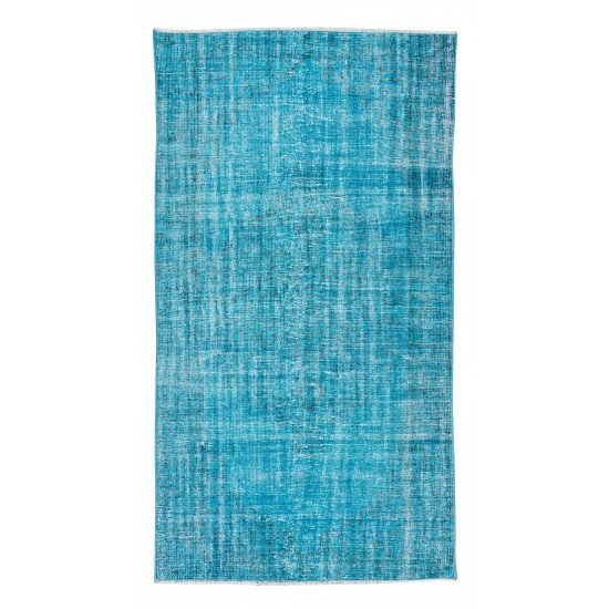 Central Anatolian Vintage Handmade Rug Over-Dyed in Teal Blue for Contemporary Interiors Central Anatolian Vintage Handmade Rug Over-Dyed in Teal Blue for Contemporary Interiors