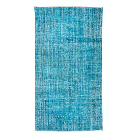 Central Anatolian Vintage Handmade Rug Over-Dyed in Teal Blue for Contemporary Interiors