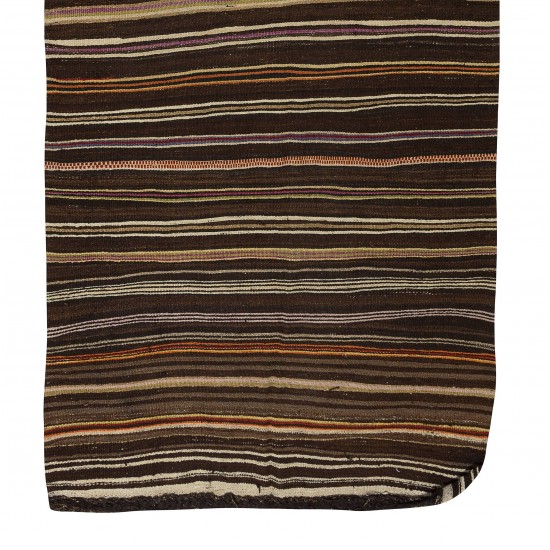 Vintage Handmade Flat-Woven Turkish Wool Kilim Rug with colorful stripes