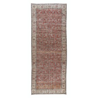 Turkish Floral Pattern Wool Runner. Vintage Hand Knotted Rug for Hallway Decor